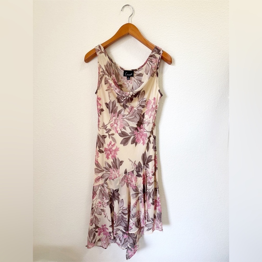 Connected Apparel Pink and Cream Floral Patterned Midi Dress Women’s Size 6